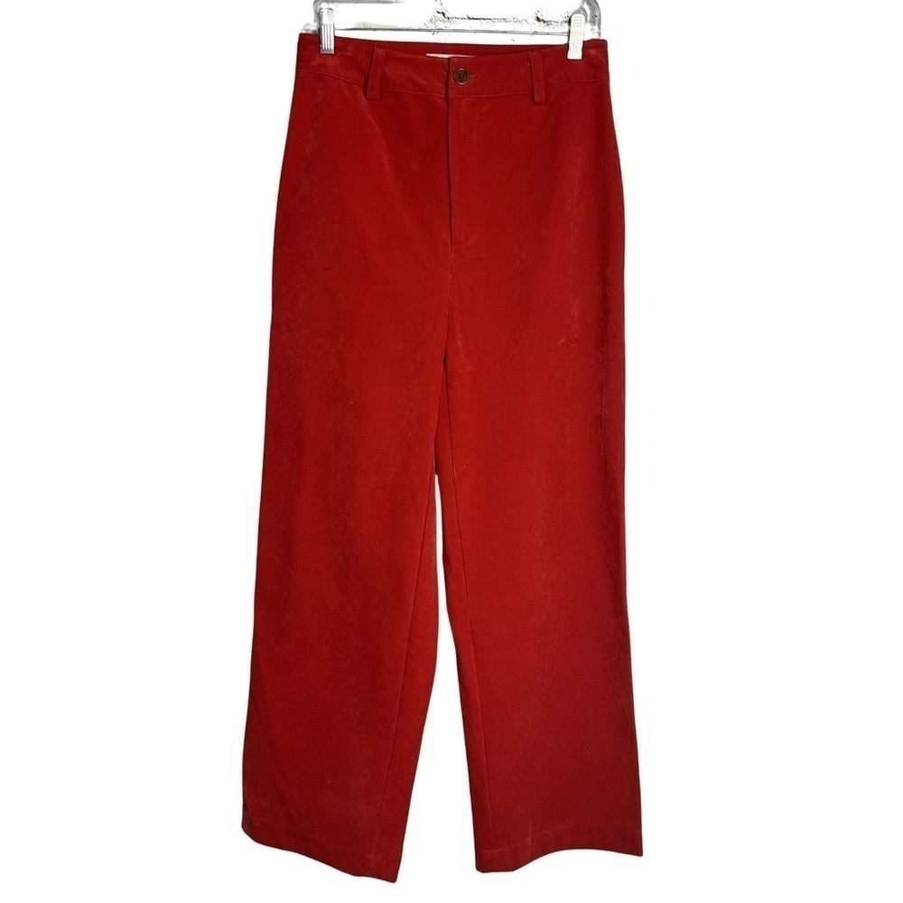 Simons Red Vegan Faux Suede Wide Leg High Rise Trouser Pants